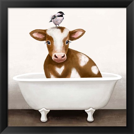 Framed Cow in Bathtub Print