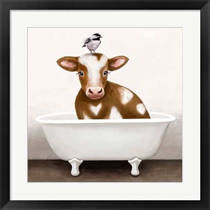 Framed Cow in Bathtub Print