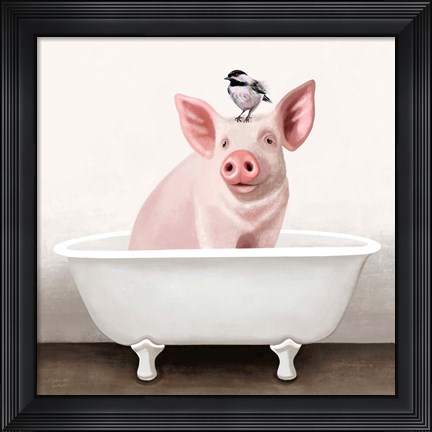 Framed Pig in Bathtub Print