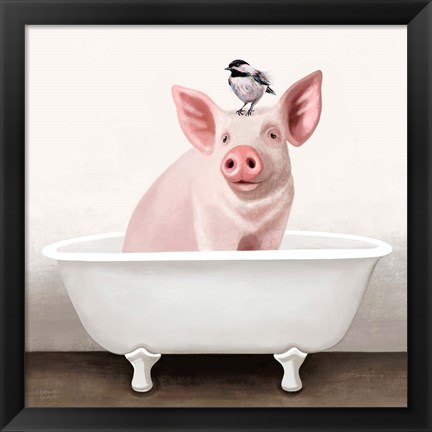 Framed Pig in Bathtub Print