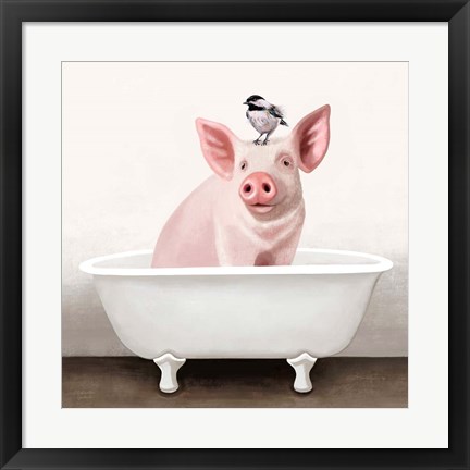 Framed Pig in Bathtub Print