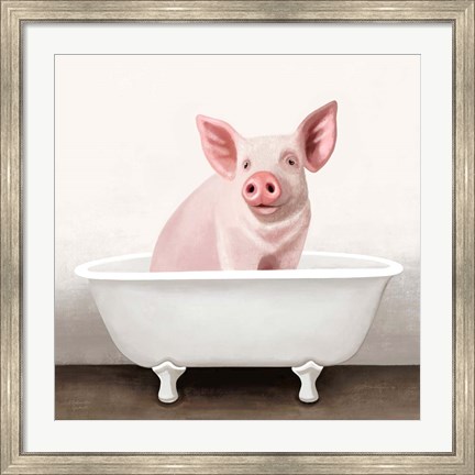 Framed Pig in Bathtub Solo Print