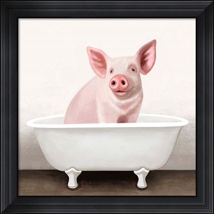 Framed Pig in Bathtub Solo Print