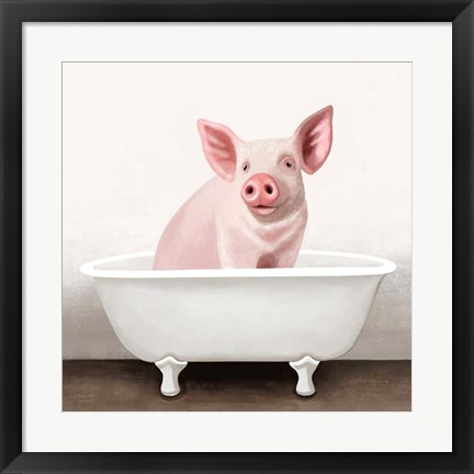 Framed Pig in Bathtub Solo Print