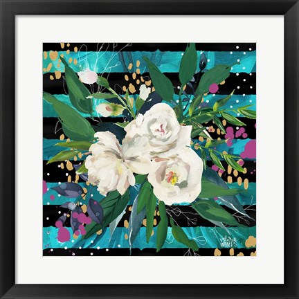 Framed Floral w/ Stripes Print