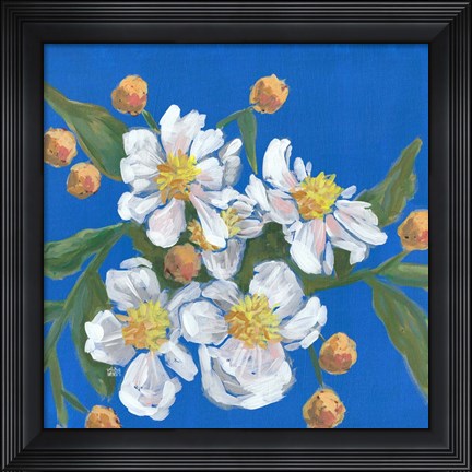 Framed Blue White Flowers Print