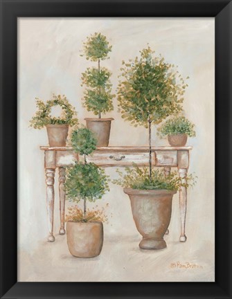 Framed Potting Bench &amp; Topiaries II Print