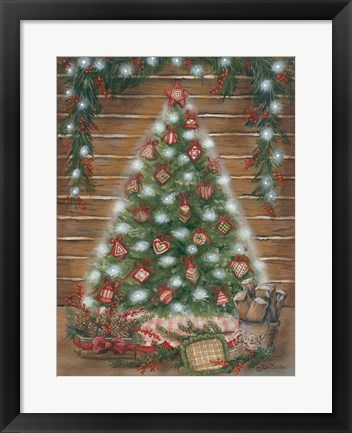 Framed Log Cabin Christmas Print