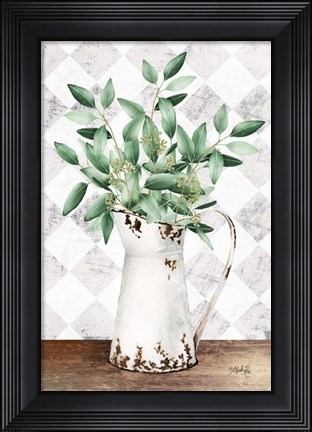 Framed Eucalyptus White Tin Pitcher Print