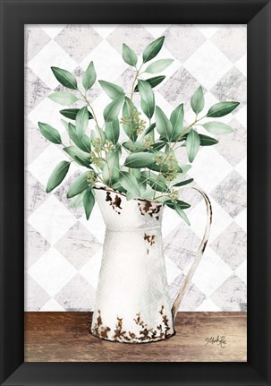 Framed Eucalyptus White Tin Pitcher Print