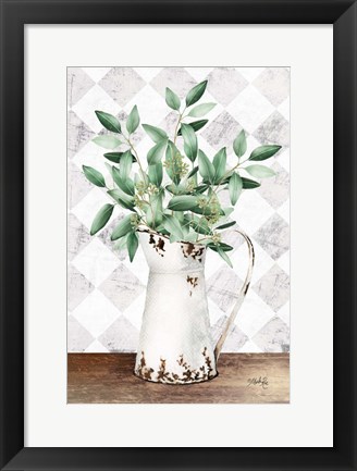 Framed Eucalyptus White Tin Pitcher Print