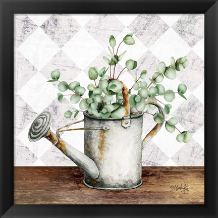 Framed Eucalyptus White Watering Can Print