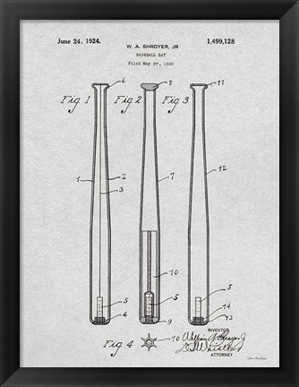 Framed Baseball Bat Patent Print