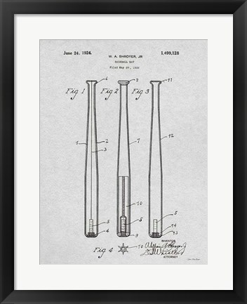 Framed Baseball Bat Patent Print