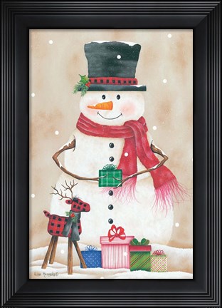 Framed Snowman with Presents Print