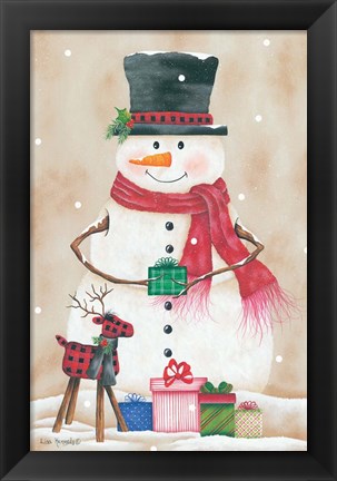 Framed Snowman with Presents Print