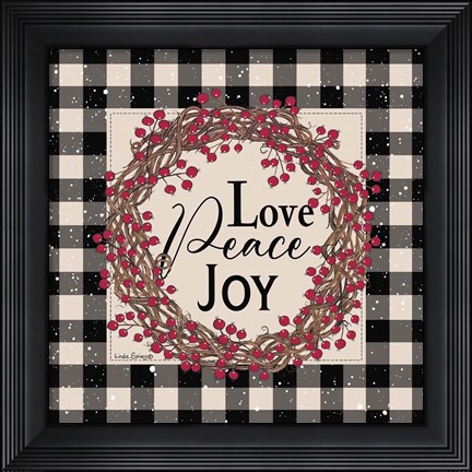 Framed Love Peace Joy with Berries Print