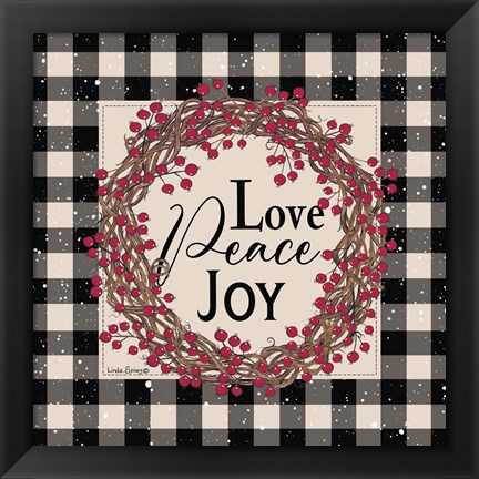 Framed Love Peace Joy with Berries Print