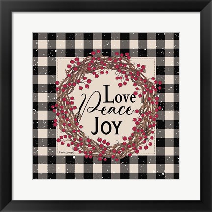 Framed Love Peace Joy with Berries Print