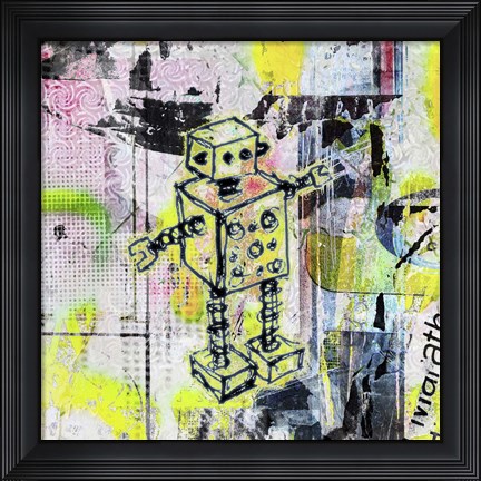 Framed Graffiti Graphic Robot Print