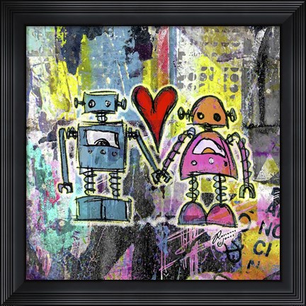Framed Graffiti Pop Robot Love Print