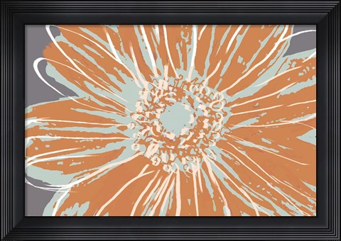 Framed Flower Pop Sketch I-Blue and Orange Print