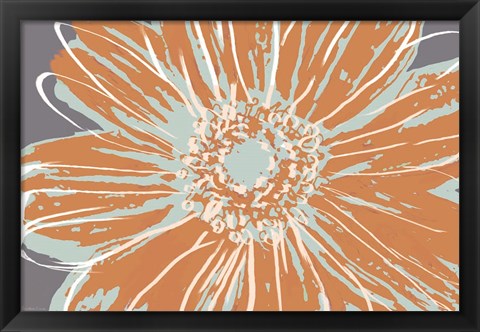 Framed Flower Pop Sketch I-Blue and Orange Print