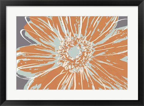 Framed Flower Pop Sketch I-Blue and Orange Print