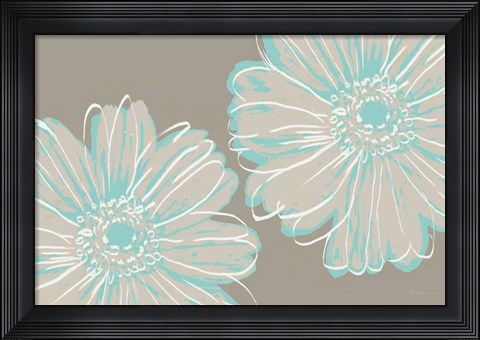 Framed Flower Pop Sketch II-Blue and Taupe Print