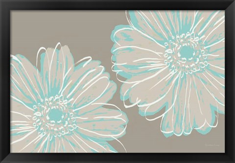 Framed Flower Pop Sketch II-Blue and Taupe Print
