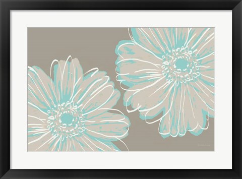 Framed Flower Pop Sketch II-Blue and Taupe Print