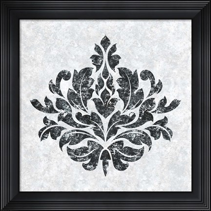 Framed Textured Damask I on white Print