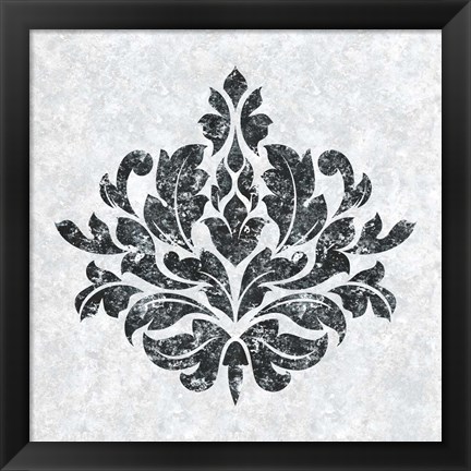 Framed Textured Damask I on white Print