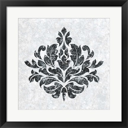 Framed Textured Damask I on white Print