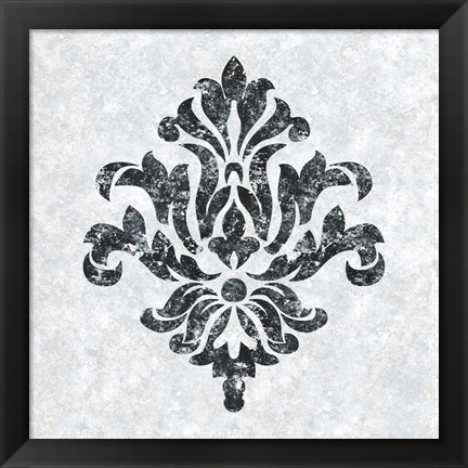 Framed Textured Damask III on white Print