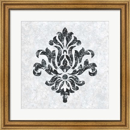 Framed Textured Damask III on white Print
