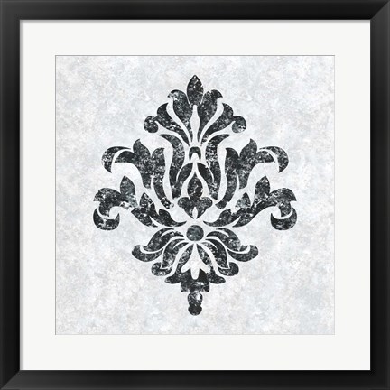 Framed Textured Damask III on white Print