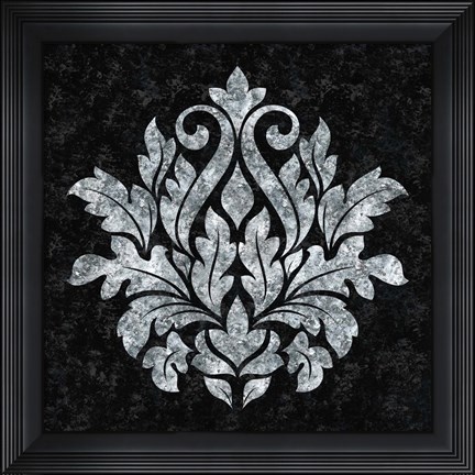 Framed Textured Damask I on black Print