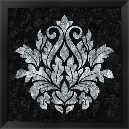 Framed Textured Damask I on black Print