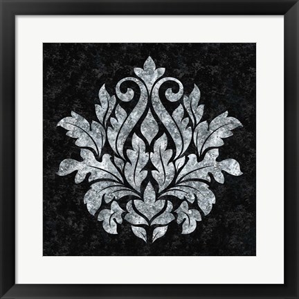 Framed Textured Damask I on black Print