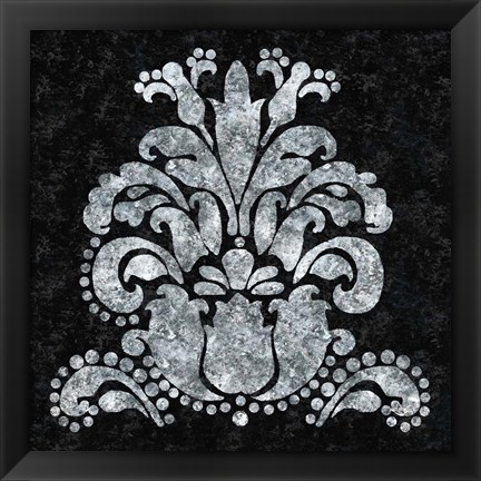Framed Textured Damask II on black Print