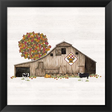 Framed Fall Barn Quilt I Print