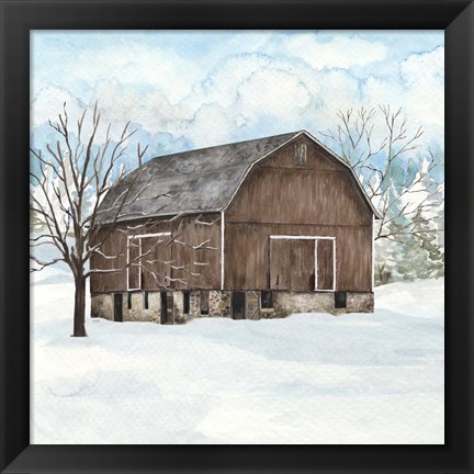 Framed Winter Barn Quilt I Print