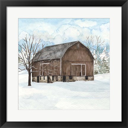 Framed Winter Barn Quilt I Print