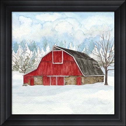 Framed Winter Barn Quilt II Print