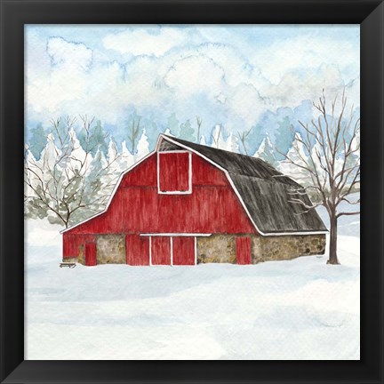 Framed Winter Barn Quilt II Print