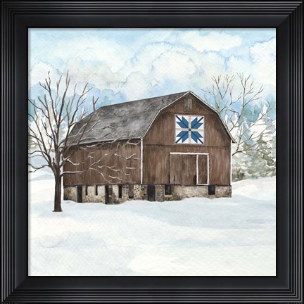 Framed Winter Barn Quilt III Print