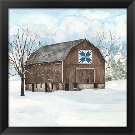 Framed Winter Barn Quilt III Print