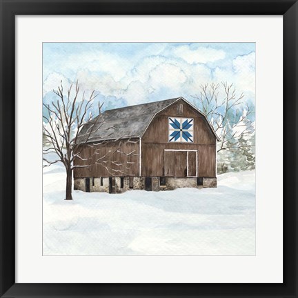 Framed Winter Barn Quilt III Print