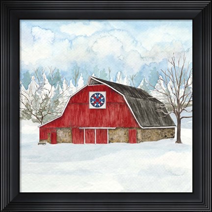 Framed Winter Barn Quilt IV Print